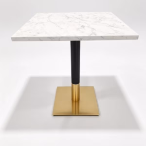 WHITE MARBLE TOP AND BLACK GOLD SQAURE DINING BASE