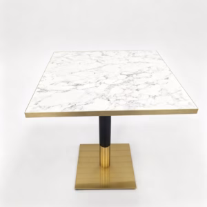 MARBLE TOP WITH GOLD TRIM AND BLACK GOLD SQAURE DINING BASE