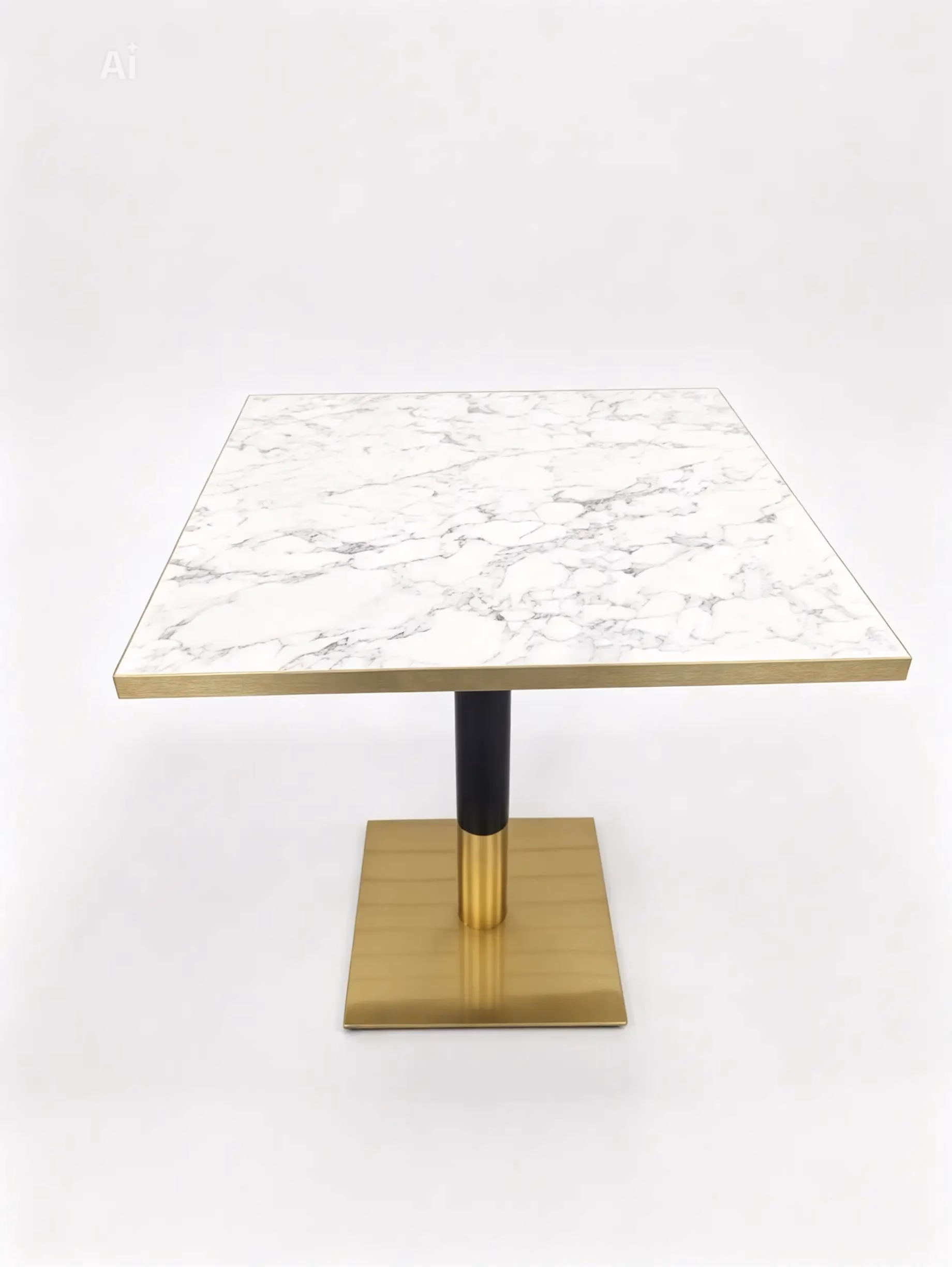 MARBLE TOP WITH GOLD TRIM AND BLACK GOLD SQAURE DINING BASE