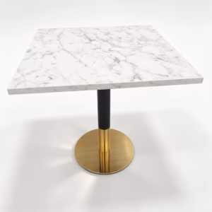 WHITE MARBLE TOP AND BLACK GOLD ROUND DINING BASE