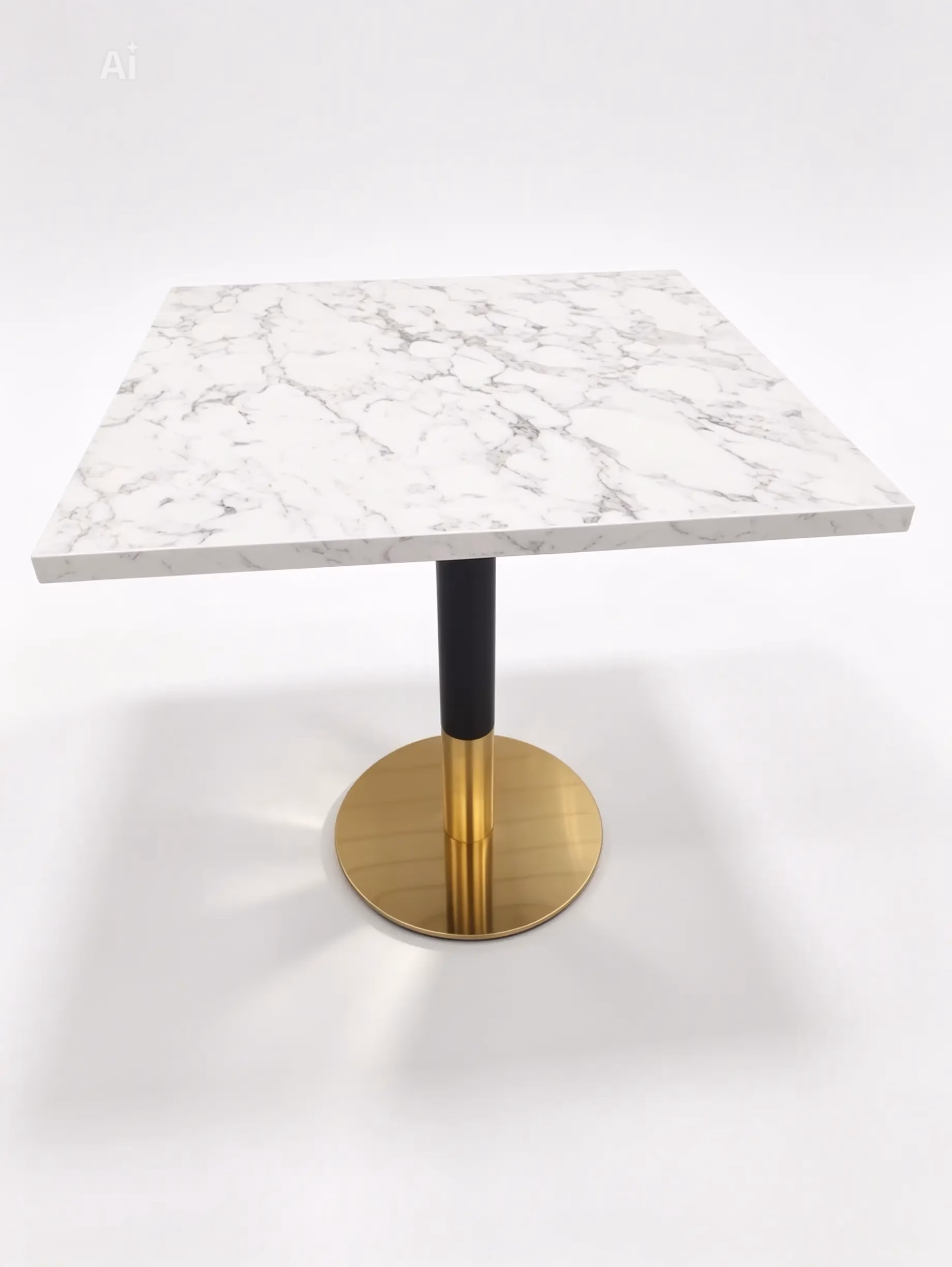 WHITE MARBLE TOP AND BLACK GOLD ROUND DINING BASE
