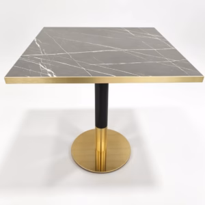 BLACK MARBLE WITH BLACK AND GOLD ROUND BASE