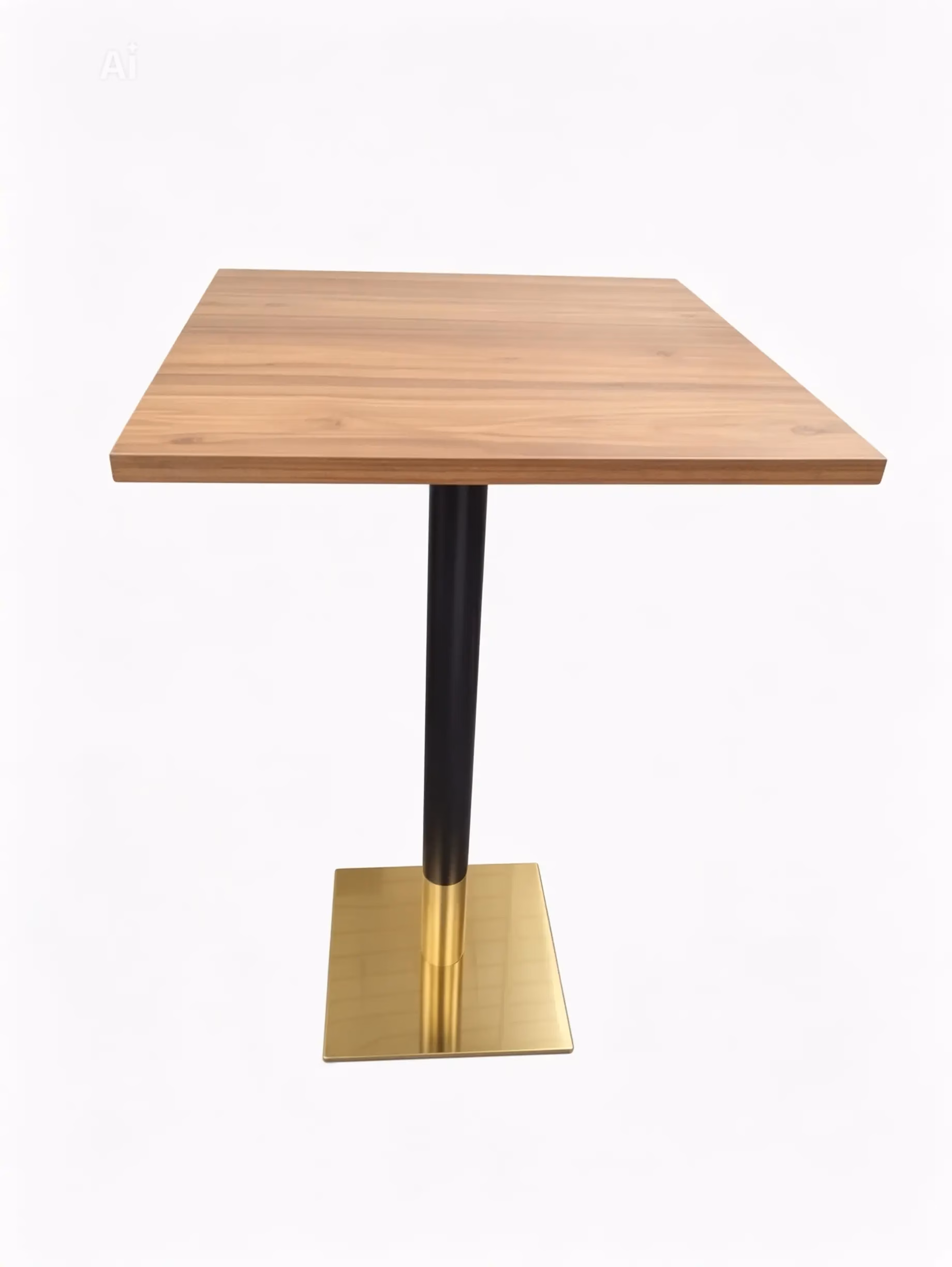 LIGHT OAK TOP WITH BLACK AND GOLD SQAURE POSEURE BAR HEIGHT STAND