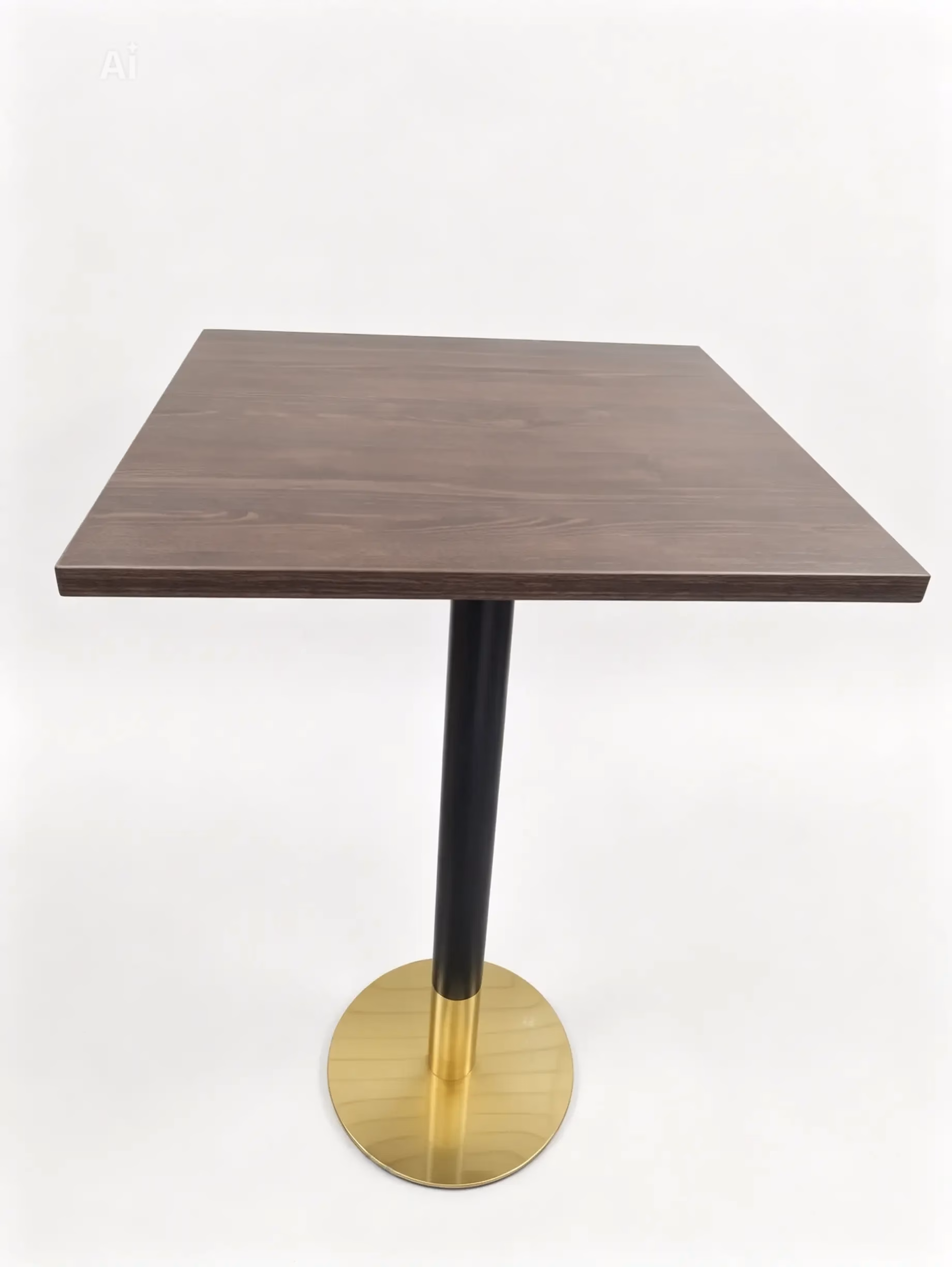 LIGHT WALNUT TOP WITH BLACK AND GOLD CIRCLE POSEURE BAR HEIGHT STAND