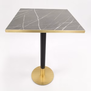 BLACK MARBLE WITH BLACK AND GOLD CIRCLE POSEURE BAR HEIGHT BASE