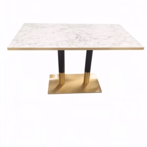 WHITE MARBLE TOP WITH BLACK AND GOLD SQAURE BASE 1200X700