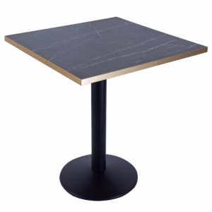 RESTAURANT TABLE BLACK MARBLE GOLD TRIM DOME BASE