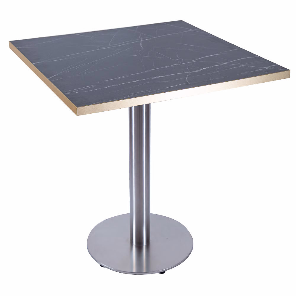 RESTAURANT TABLE BLACK MARBLE BRUSHED ROUND BASE 700X700