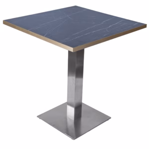 RESTAURANT TABLE BLACK MARBLE TABLE WITH SQUARE BRUSHED METAL BASE 700×700