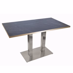 RESTAURANT TABLE BLACK MARBLE TABLE WITH RECTANGLE BRUSHED METAL BASE 1200X700