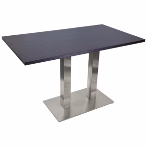 RESTAURANT TABLE DARK WALNUT WITH RECTANGLE BRUSHED METAL BASE 1200X700