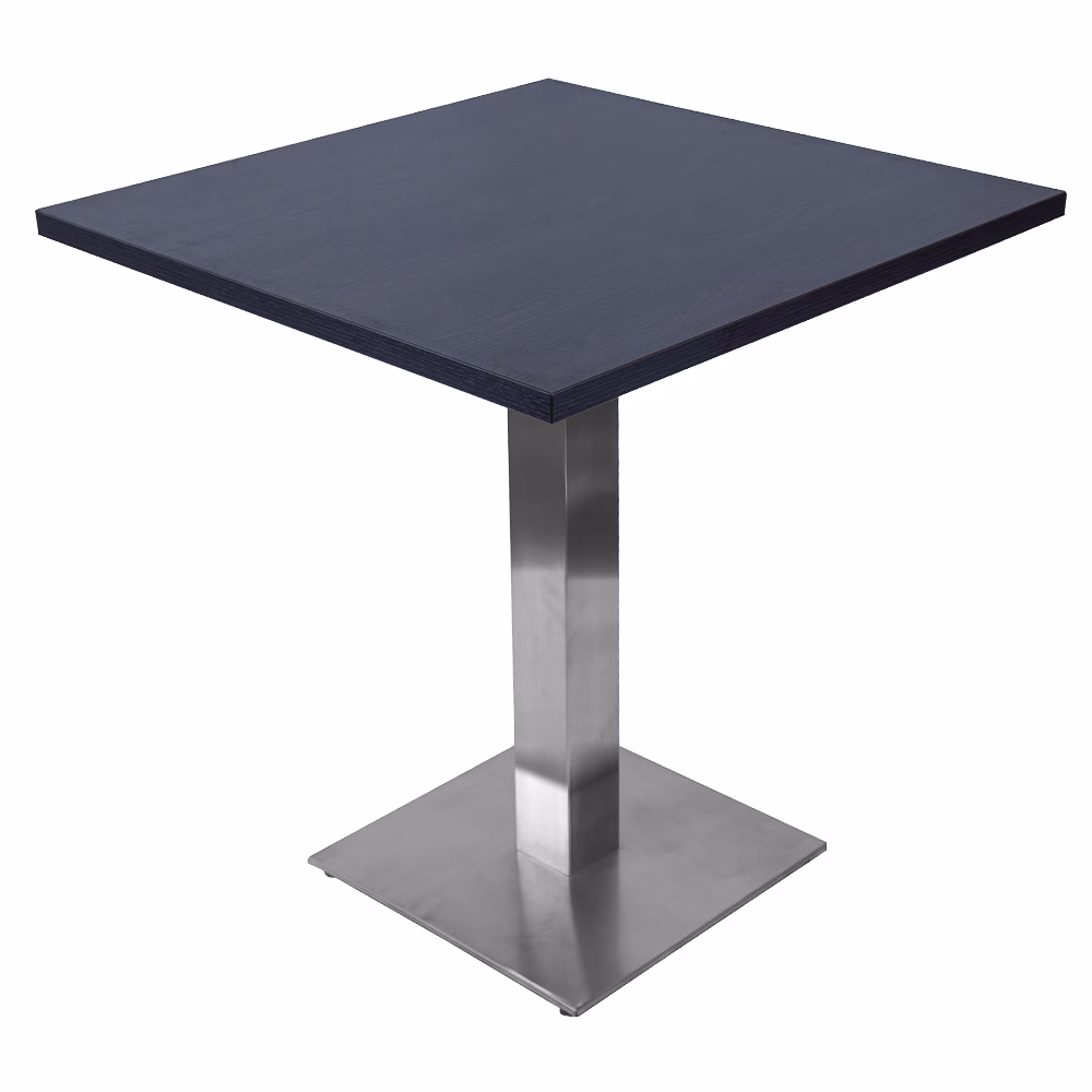 RESTAURANT TABLE DARK WALNUT WITH SQUARE BRUSHED METAL BASE 700×700